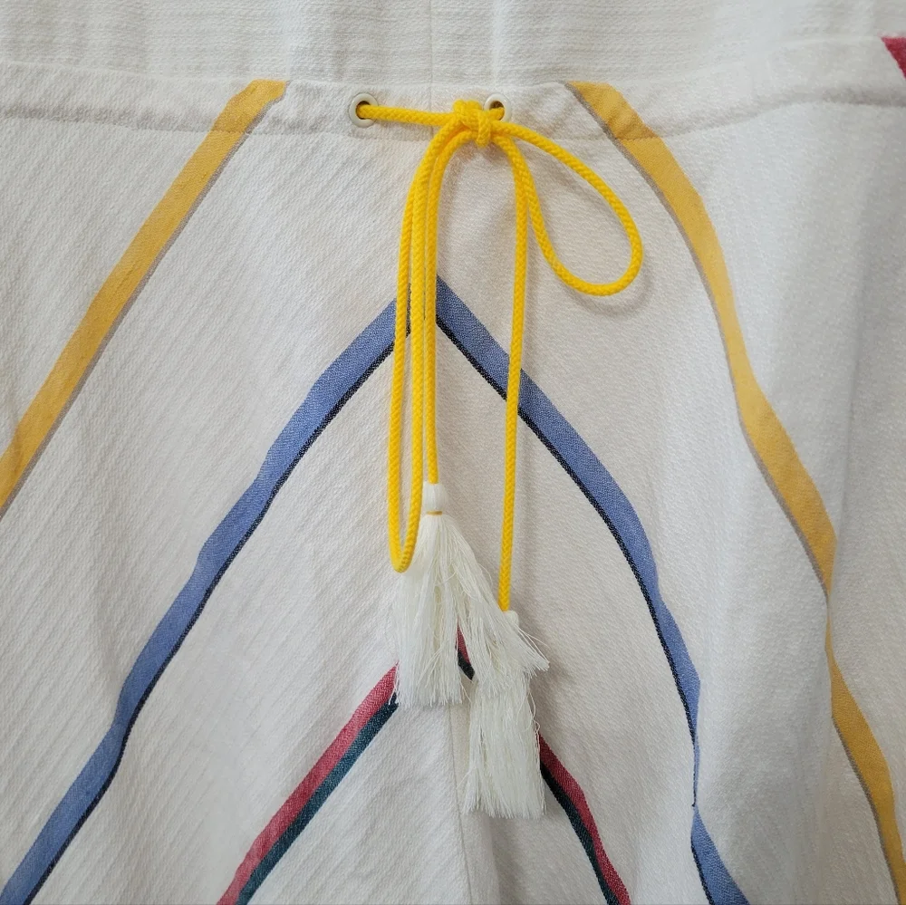 Tory Burch Blaine Tunic Dress Drawstring Waist Sz 4 Linen Blend Nautical Striped - Picture 6 of 14